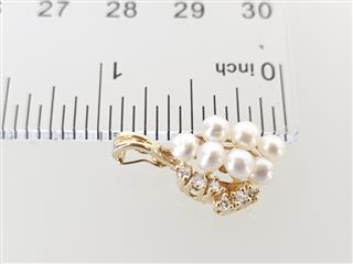 14K Yellow Gold 3.9mm Round Pearl Round Diamond Pendant Charm